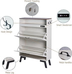 TaoHFE Deodorizing Shoe Organizer Cabinet Storage for Entryway,Shoe Cabinet Storage with 2 Flip Drawers,White Fluted Shoe Cabinet with Air-Purifier,Farmhouse Hidden Cabinet