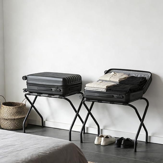 Luggage Rack Set of 2, Suitcase Stand, Luggage Racks for Guest Room, Hotel, Bedroom, Camping, Travel Suitcase Holder, Black Metal Frame, 27.5 x 14.2 x 20.7 Inches