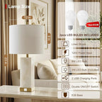 Scenekoy 23" Alabaster Table Lamps Set of 2 for Living Room Bedroom, Bedside Lamps with USB A+C Ports, Modern Table Lamp with Linen Shade for Living Room Bedroom Nightstand (Bulbs Included)