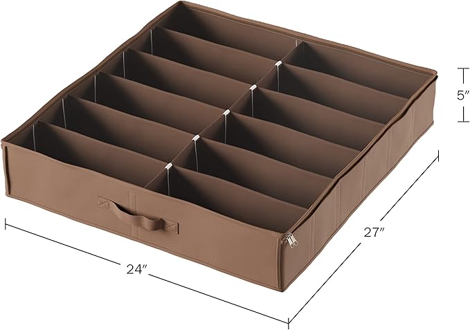 Everyday Home Under Bed Storage Shoe Organizer Bag with Clear Plastic Zippered Cover, Stores 12 Pairs of Shoes (Brown) (Pack of 2)