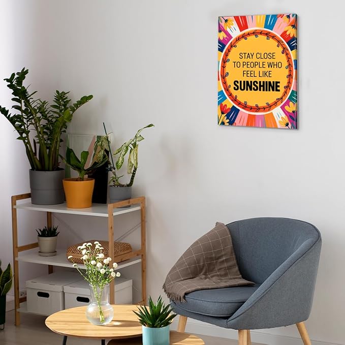 Inspirational Sunshine Wall Art Decor, Motivational Canvas Painting Pictures Artwork Posters Hippie Decor for Teens Room Bedroom, Natural Life Gifts for Women (8 X 10 Inches, Framed)