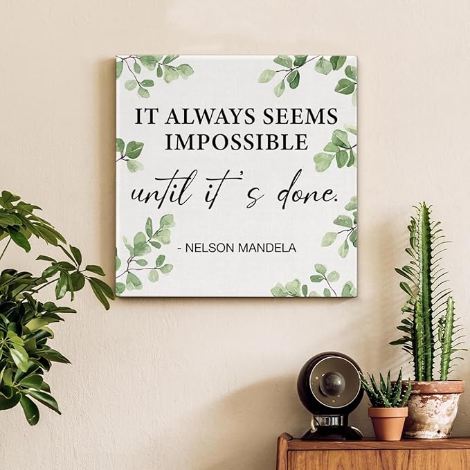 Inspirational Wall Art Motivational Painting Wall Decor for Office Living Room Bedroom, It Always Seems Impossible until It's Done Canvas Posters Art Work Gift (8 X 8 Inches, Framed)