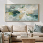 Extra Large Framed Sage Green Abstract Wall Art for Living Room, Modern Teal Horizontal Canvas Prints Paintings Artwork for Walls, Oversized Pictures Wall Decor for Bedroom Dining Room Office 36x72 In