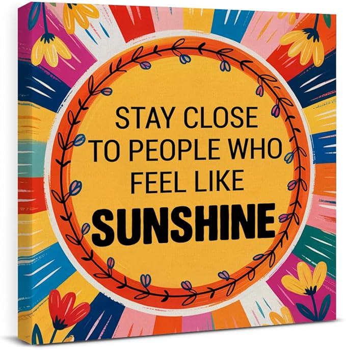 Inspirational Sunshine Wall Art Decor, Motivational Canvas Painting Pictures Artwork Posters Hippie Decor for Teens Room Bedroom, Natural Life Gifts for Women (8 X 8 Inches, Framed)