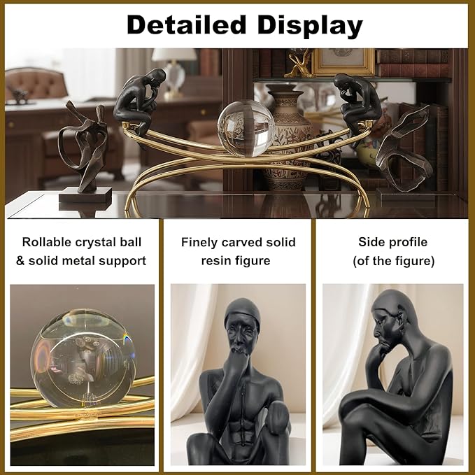 Thinker Statue & Sculpture, Modern Home Decor Statue, Gold Abstract Thinker Sculpture – Desktop Decorative Figurine for Living Room, Office, Shelf, Bedroom, Cabinets