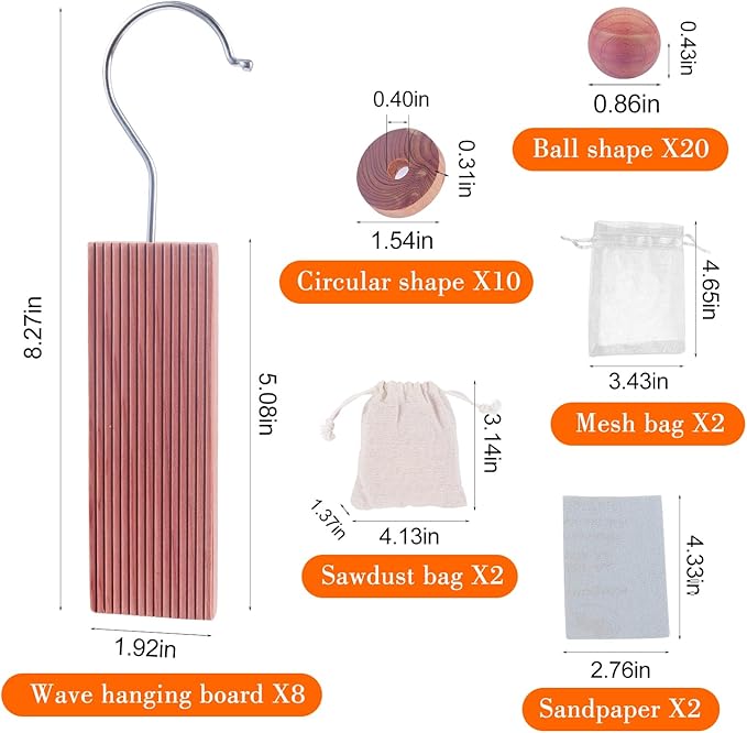Cedar Blocks for Clothes Storage, Cedar Chips and Balls for Closets and Drawers, Scented Sachets, 40 Pack for Healthy Living.