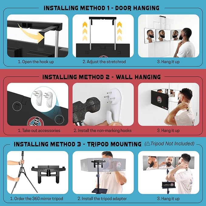 The 360 Mirror - 3 Way Mirror for Self Hair Cutting - Adjustable Trifold Barber Miror to Cut Your Own Hair - Tri Fold Self Haircut System for Men and Women Braiding - Three Sided Miror for Haircuts