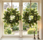 2 Pcs 16" Green Hibiscus Leaf and Eucalyptus Leaf Wreath - Artificial Greenery Candle Ring Wreath for Table, Front Door, Porch, Window & Home Holiday Decor - All Season Hanging Wreath