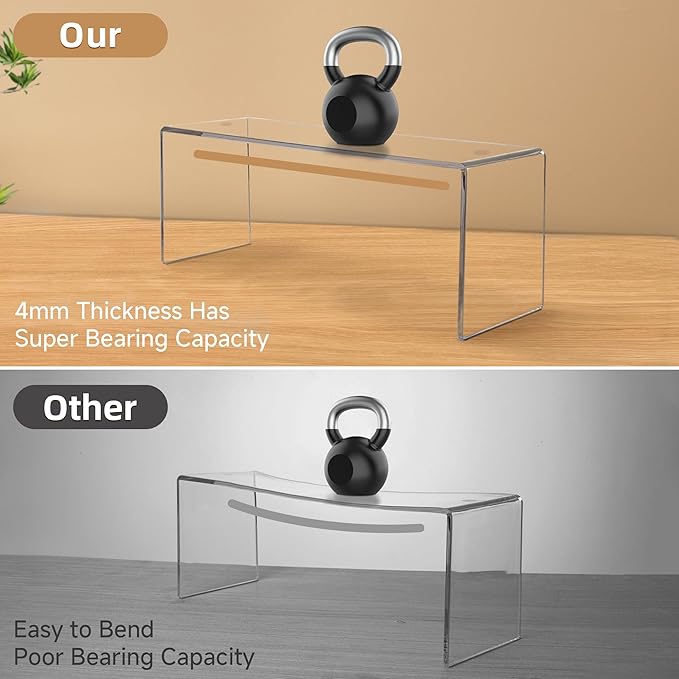 Aminigram 8 Pack Large Acrylic Risers Display Stands, Perfume Organizer Stand, Clear Acrylic Shelf for Show Display, Toys, Cupcake, Dorm, Classroom, Livingroom Decor and More(12.4 x 4 x 4.6 inches)