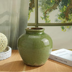 Ceramic Flower Vase Home Decor, 6.2 inch Farmhouse Rustic Vintage Decorative Vases, Pottery Terracotta Boho Flowers Vases for Dining Table, Living Room, Shelf, Kitchen, Bedroom (6.2"-Green)