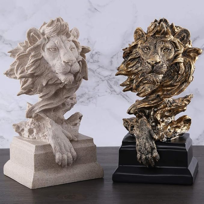 H&W Sandstone Lion - The King of Beasts - Statue Decoration for Home/Study/Living Room, Great Collectible Figurines, Best Gift for The Man, Sandstone Color (HH17-D2)