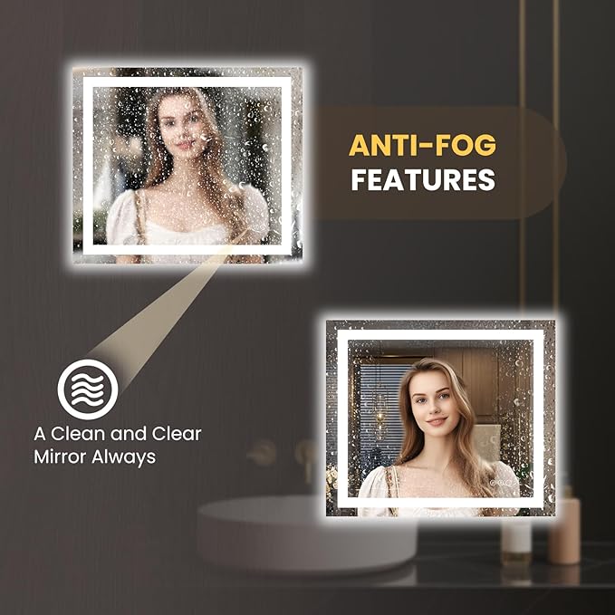 LOAAO 44"X36" LED Mirror for Bathroom, Lighted Bathroom Mirror with Lights, Anti-Fog, Dimmable, Memory Function, Clear Reflection