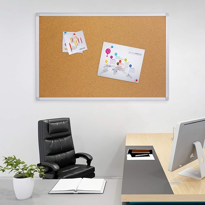 2-Pack Cork Board Bulletin Board 24 x 36, Silver Aluminium Framed 2x3 Corkboard, Office Board for Wall Cork, Large Wall Mounted Notice Pin Board