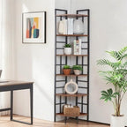 HOMISSUE Corner Shelf, 6 Tier Tall Narrow Bookshelf 76.9", Industrial Corner Bookcase with Storage for Home Office Living Room and Bedroom, Rustic Brown