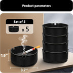 roygra Ash Tray (5 Pack), Outdoor Ashtray for Outside Patio, Resin Ashtrays for Cigarettes with 3 Holder, Smoking Accessories, Home Décor, Stackable Ashtrays for Smokers Indoor - Black