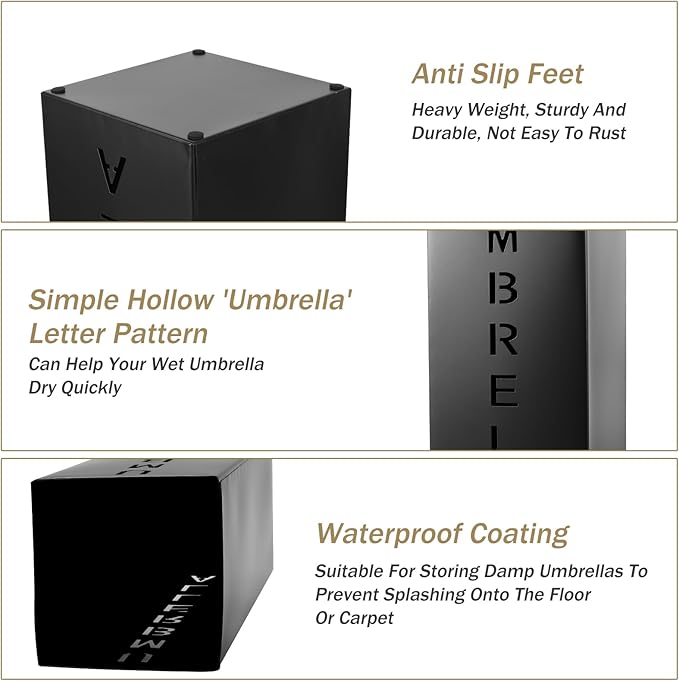 Metal Umbrella Holder, 16.5x6.3x6.3inch Square Free Standing Umbrella Rack Decorative Umbrella Holder Bin Multipurpose Walking Sticks Holder for Umbrella Cane Entryway Home Office (Style A)