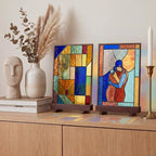 AceOrbit 2 Pcs Display Stand Tile Display Stand for Art Panels Picture Photos Plaques and Warm Glass Art Creations Collectibles Ceramic Tiles Office Trade Show Office, or Gallery(Walnutcolor,Wooden)