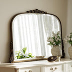 Wall Beaded Mirror, 36 x 27 Inch Round Top Right Angle Wall Mirror, Tempered Glass, Rust Resistant, Horizontally or Vertically Hanging, Bronze