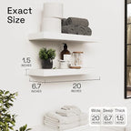 BAOBAB WORKSHOP Wood Floating Shelves for Wall 20 Inch, Solid Real Wooden Bathroom Shelf White Thick, Heavy Duty Wall Shelf Mounted 20 Kitchen Bedroom Rustic, White Finish, 20W × 6.7D, Set of 2