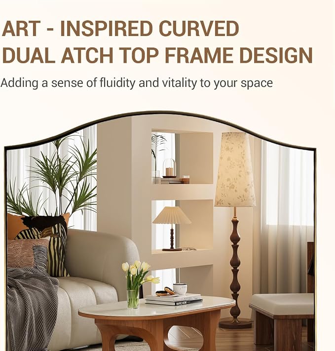 ANDY STAR 26"x38" Scalloped Mirror for Bathroom，Brushed Gold Rectangle Wall Mirror with Curved Edge Stainless Steel Metal Frame, Wall-Mounted Mirror for Bathroom, Entryway, Living Room
