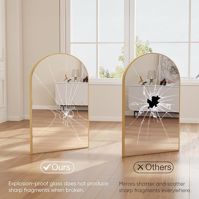 DUMOS Gold Metal Arch Vanity Rounded Rectangle Bathroom Mirrors for Over Sink Wall, 24x37 Inch Large Matte Mirror, Modern Decorative for Restroom, Farmhouse