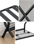 Luggage Rack with Storage Shelf, Foldable Suitcase Stand, Heavy Duty Metal Luggage Holder, 150 lbs Top Capacity, 50 lbs Bottom Shelf, for Guest Room, Bedroom, Hotel LR-BK-1