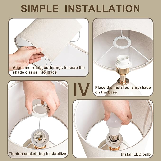 Dawnwake 18.5" Table Lamps Set of 2 for Living Room Bedroom, Bedside Lamps for Night Stands, Desk Nightstand Lamp Dimmable, Modern Linen Cream Ceramic Lamps