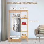 Bamboo Clothing Rack with 6 Tier Storage Shelf Multifunctional Garment Organizer Wardrobe Closet for Guest Room Kids Baby Bedroom Entryway