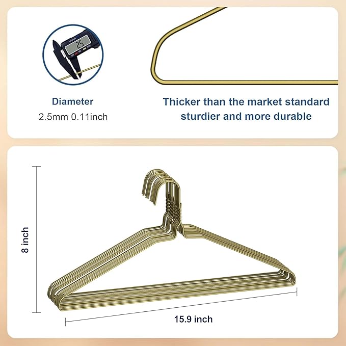 SPECILITE Wire Metal Clothes Hangers Bulk 100 Pack for Standard Size Suits, Coats, Shirts, Pants, Skirts, Space Saving, Non Slip,16 Inch 12 Gauge Ultra Thin, Bronze