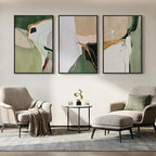Large Framed Green and Beige Abstract Wall Art for Living Room, 3 Piece Modern Canvas Prints Paintings, Abstract Color Block Pictures for Living Room Dining Bedroom Hallway Office Wall Decor 24x36 In