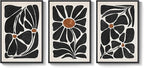Large Framed Boho Floral Wall Art for Living Room, 3 Piece Mid-Century Modern Abstract Botanical Canvas Painting Prints Artwork for Walls, Black and White Flowers for Bedroom Hallway Office, 24x36
