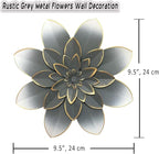 Grey Metal Flower Wall Art Decor, 9.5" Rustic Modern Floral Sculpture, Distressed Iron Wall Hanging Home Decoration Accent for Indoor Kitchen Bedroom Living Room Office Outdoor Garden Patio