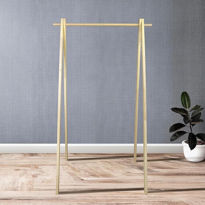 Solid Wood No Tool Assembly Collapsible Aesthetic Clothing Garment Rack