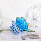 DOVDOV Hand Blown Glass Shell Decoration, Modern Art Glass Conch Statue, Blue and White Home Decorative Shells for Home Living Room, Coffee Table, TV Stand, entryway Entrance, Mantelpiece Decoration