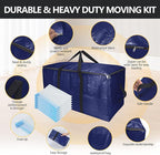 Extra Large Storage Bags Set Heavy Duty Moving Totes Strong Handles, Waterproof Dual-Way Carrying Design For Dorm Room Essentials,Christmas Storage bag(Blue,4 Moving bag & 10 Vacuum Seal Bags)