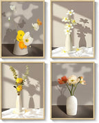Framed Botanical Floral Wall Art, 4 Piece Yellow Flower Canvas Painting Prints Artwork for Walls, Modern Elegant Pictures for Living Room Bedroom Kitchen Hallway Dining Room Home Decor, 12x16 Inch