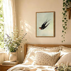 Framed Vintage Bird Wall Art, Sage Green Flying Swallow Pictures Wall Decor, Minimalist Japandi Nature Paintings Canvas Prints Modern Home Decor for Living Room Bedroom Bathroom Office 16x24 Inch