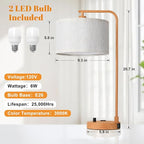 Innqoo Bedside Table Lamps for Bedroom Set of 2-Dimmable Nightstand Lamps with USB Port and Outlet,Modern Wood Lamps with Linen Shade,Tall Desk Lamps for Home Office Bedroom Living Room End Table
