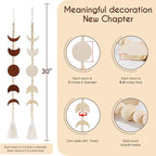 Moon Phase Wall Hanging Wood Beaded with Tassel,Phases of The Moon,Boho Home Decor for Living Room Bedroom Office(Brown)