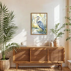 Framed Blue Heron Wall Art, Watercolor Sea Bird Pictures Wall Decor, Coastal Nature Wildlife Animal Paintings Canvas Prints for Living Room Bedroom Bathroom Office Home Decor 12x16 inch