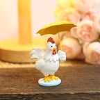 Funny Chicken Resin Statue - Cute Baby Chicken with Yellow Umbrella Statue for Fairy Garden Decor Spring Chick Figurine for Outdoor Planter Yard Patio Lawn Indoor Table Decor for Home Gifts