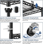 P8C Heavy Duty Clothes Rack（With Extended Width Design） Rolling Clothing Racks for Hanging Clothes with Lockable Wheels，31.5" W x 15.8" D x 80.5" H，Max Load 600LBS，Black Rack with Black Cover