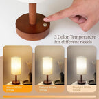 LALISU Small Table Lamp Nightstand Lamp Linen Lampshade Bedroom Wood Base Small Bedside Lamp for Night Stands, Desk Lamps for Reading Living Room, Office (LED Bulb Included) (Walnut Wood Cordless(2))