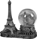 Eiffel Tower Snow Globe LED Music Crystal London Eye Ferris Wheel Home Decoration for Living Room Bedroom Book Shelf TV Cabinet Desktop Decor Statue Figurine Table Centerpieces Ornaments (B, Silver)