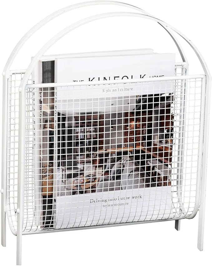 MyGift Magazine Rack, Floor Freestanding Magazine Holder for Bathroom Bedroom Office, Books Newspapers File Mail Organizer, Mid Century Modern Decor Wire Storage for Tablets and Documents