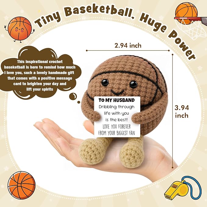 Anniversary Romantic Gifts for Husband Boyfriend, Handcrafted Crochet Basketball Keepsake, Sports Man Cave Desk Decor Room Accessories, Unique Funny Birthday Present for Him Men from Wife