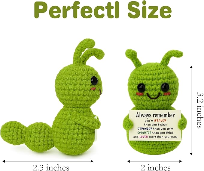 Mini Inspirational Positive Caterpillar, Always Remember You’re Braver Loved Gift, Crochet Caterpillar Gifts for Coworker Teacher Friend Kid Home & Office Desk Decor