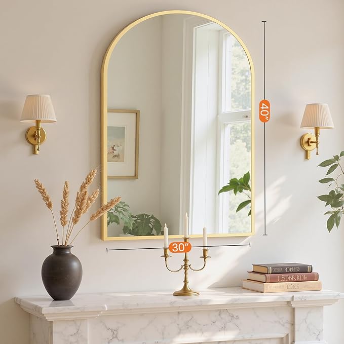 Sweetcrispy 30"x40" Arched Gold Bathroom Mirrors for Wall, Bathroom Mirrors for Over Sink, Metal Framed with HD Shatter-Proof Glass for Entryway, Living Room, Bedroom, Home Decor
