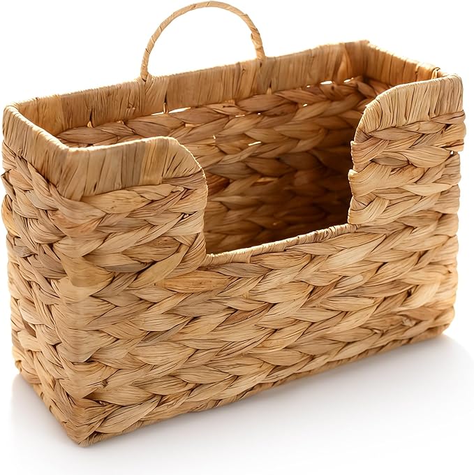 Hanging Magazine Basket for Mail Book File - Woven Wall Magazine Holder Storage for bathroom Kitchen Office - Water Hyacinth Farmhouse Storage