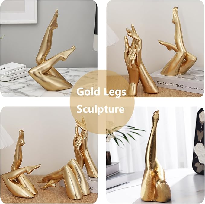 Golden Legs Sculpture Elegant Resin Home Decor Legs Statues Versatile Indoor/Outdoor Ornament, Bedroom, Office Desktop, Cabinets, Perfect (Bent Leg)